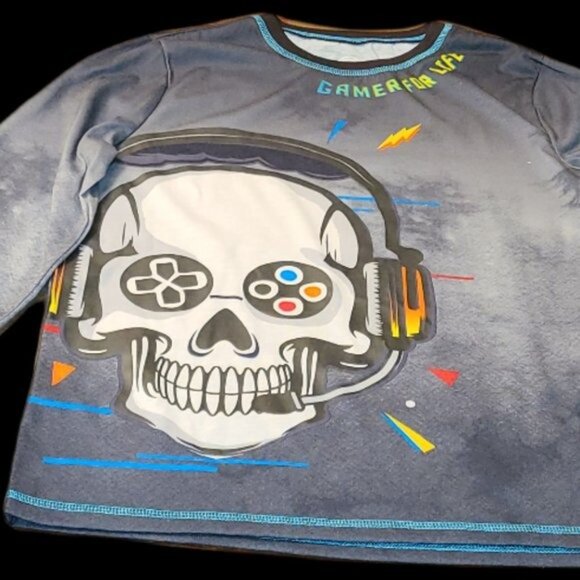 Gamer For Life Kids Long-Sleeve Shirt With Skull & Controllers Graphic XL (14-16 - Picture 3 of 5